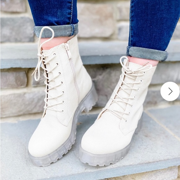 Snakeskin Leather Lace Up Combat Boots - Picture 8 of 8